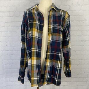 Vintage Y2K Cotton Traders Medium Blue Yellow Plaid Flannel Shirt